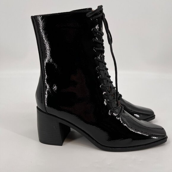 Journee Collection Covva Lace Up Boot Size 8.5 Black Faux Patent Leather - Picture 4 of 14